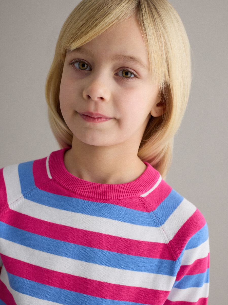 Girls' regular fit multicoloured striped pure cotton pullover_2