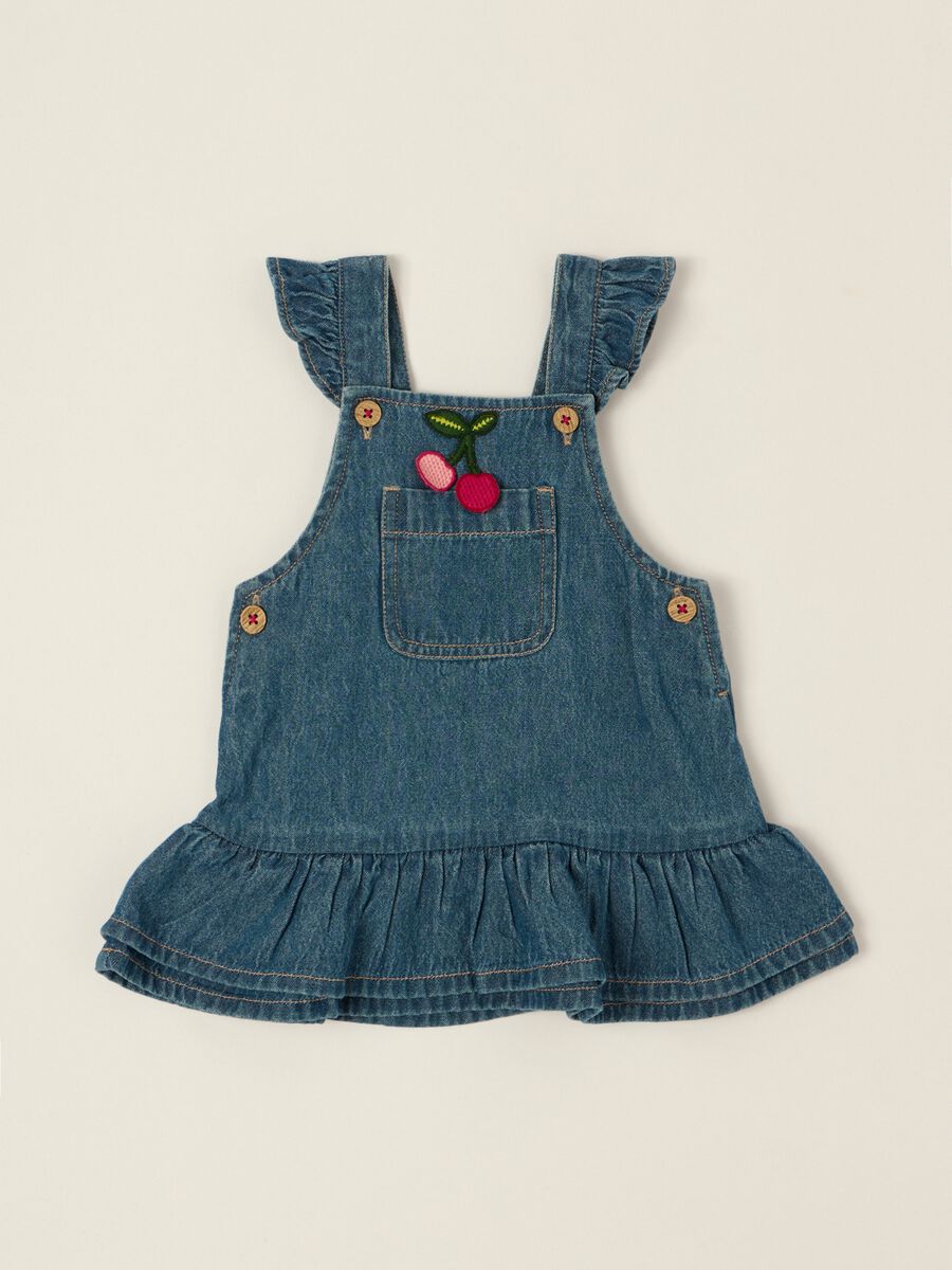 Salopette blu denim in puro cotone da neonata_0