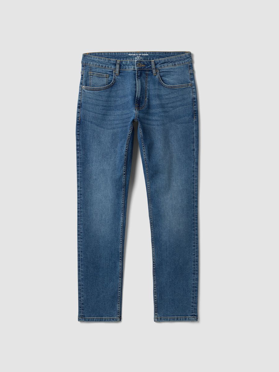 Blue slim-fit stretch cotton jeans_0