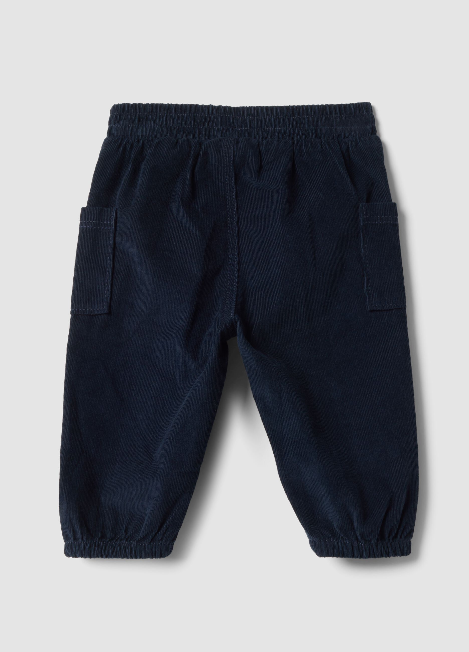 Blue pure cotton cord cargo trousers with elasticated waistband