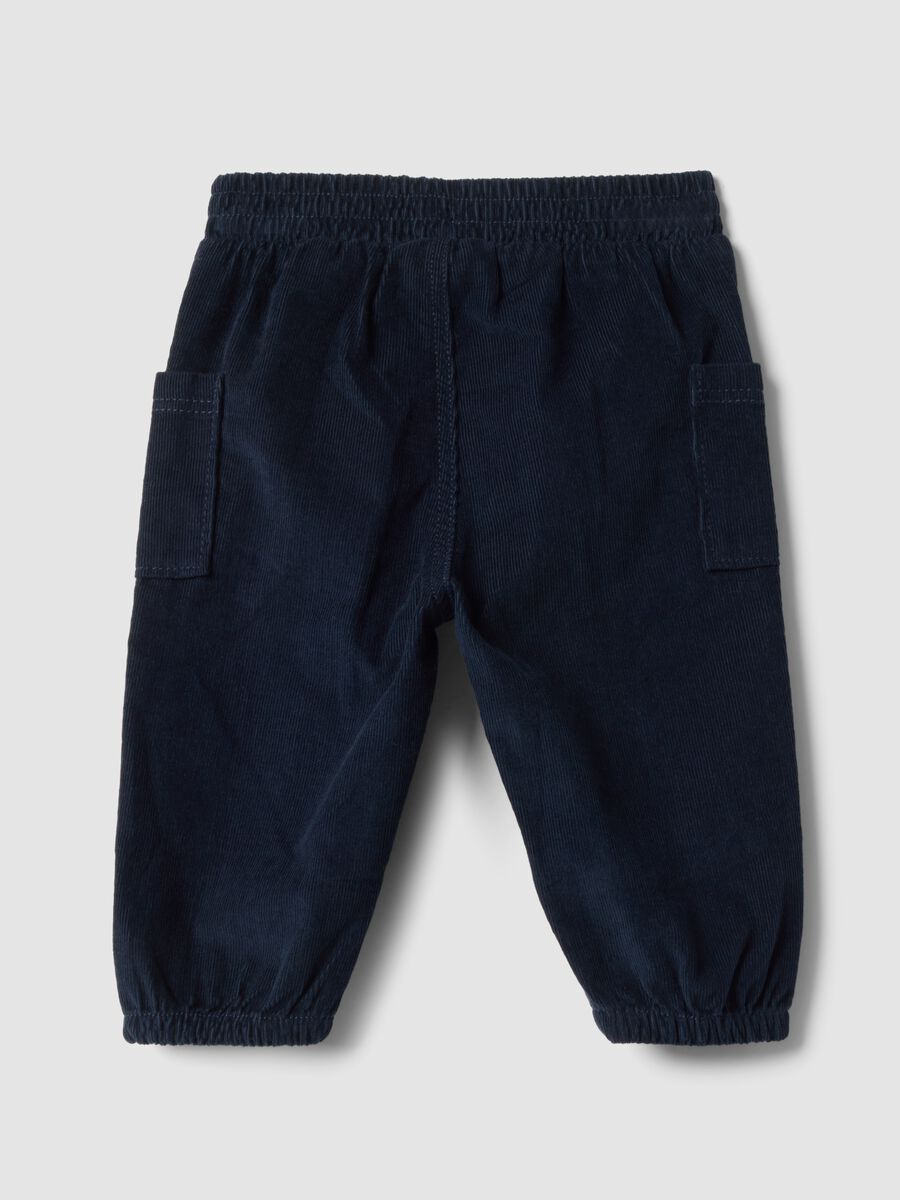 Blue pure cotton cord cargo trousers with elasticated waistband_1