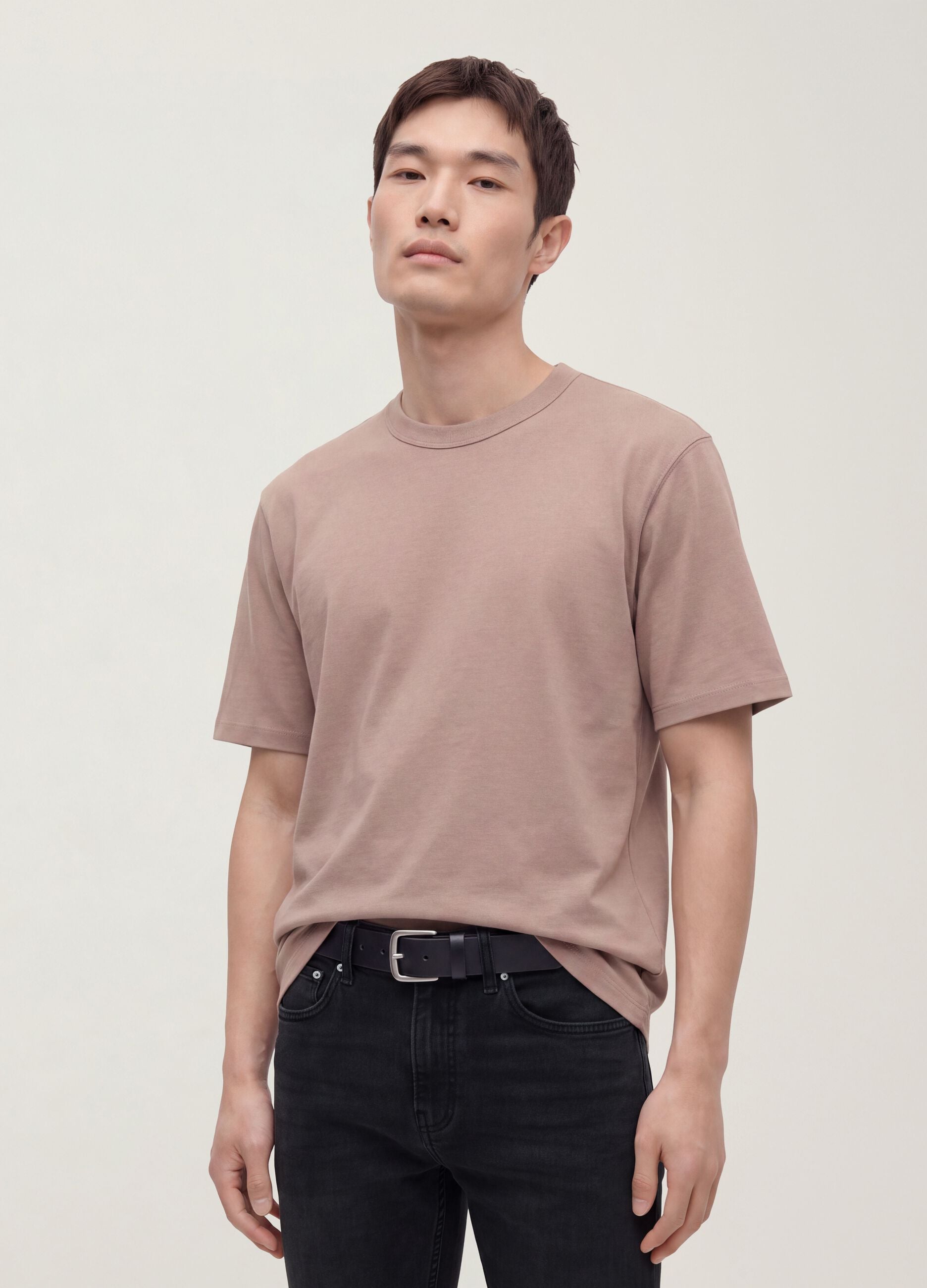 Pink pure cotton crew-neck T-shirt, relaxed fit