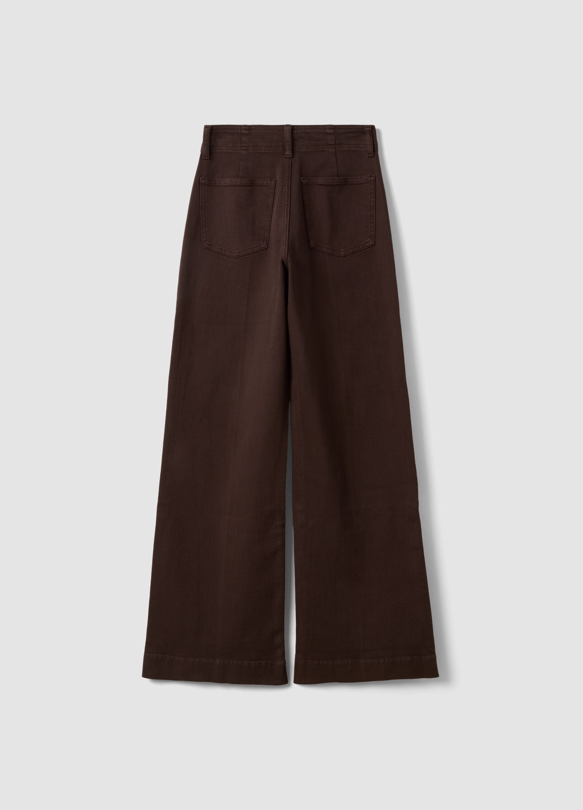 Brown wide-leg jeans in stretch cotton twill