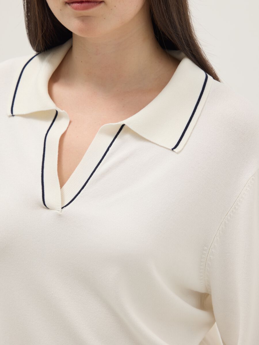 White viscose blend sweater with regular fit polo collar_3
