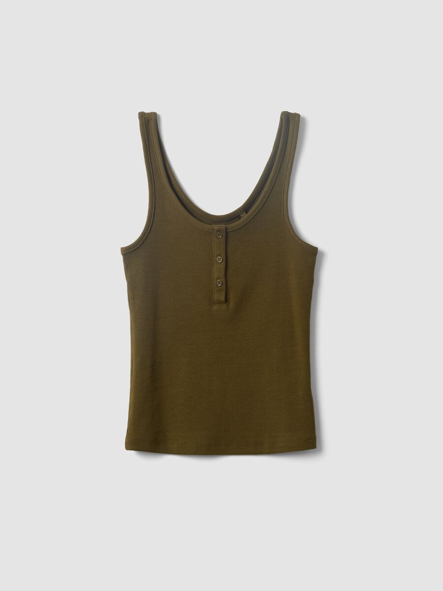 Tank top verde in cotone elasticizzato con bottoni regular fit_4