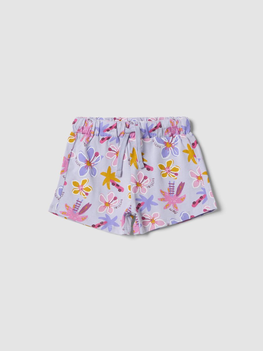 Purple organic cotton floral shorts for baby girl_0
