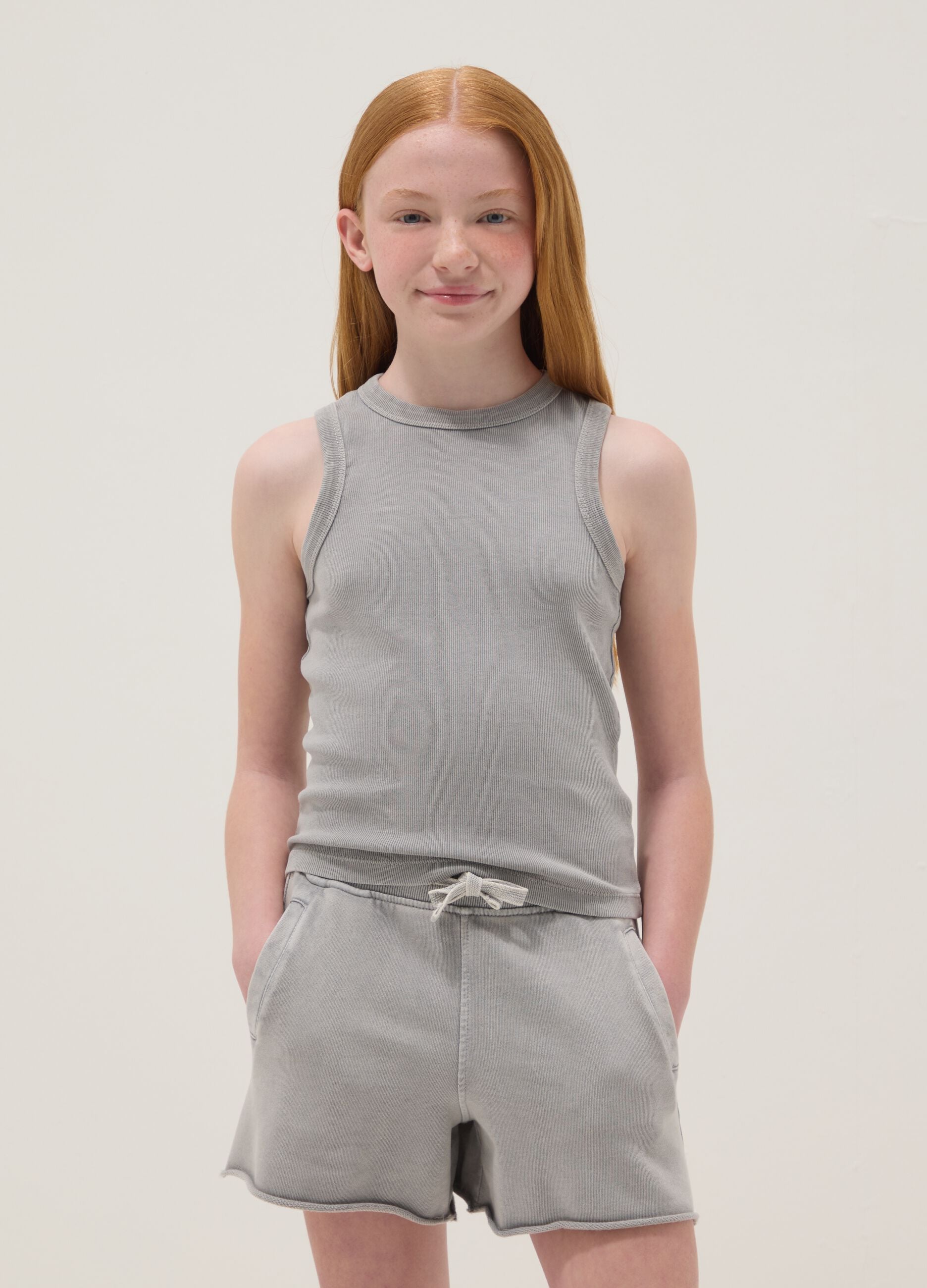 Grey stretch cotton tank top