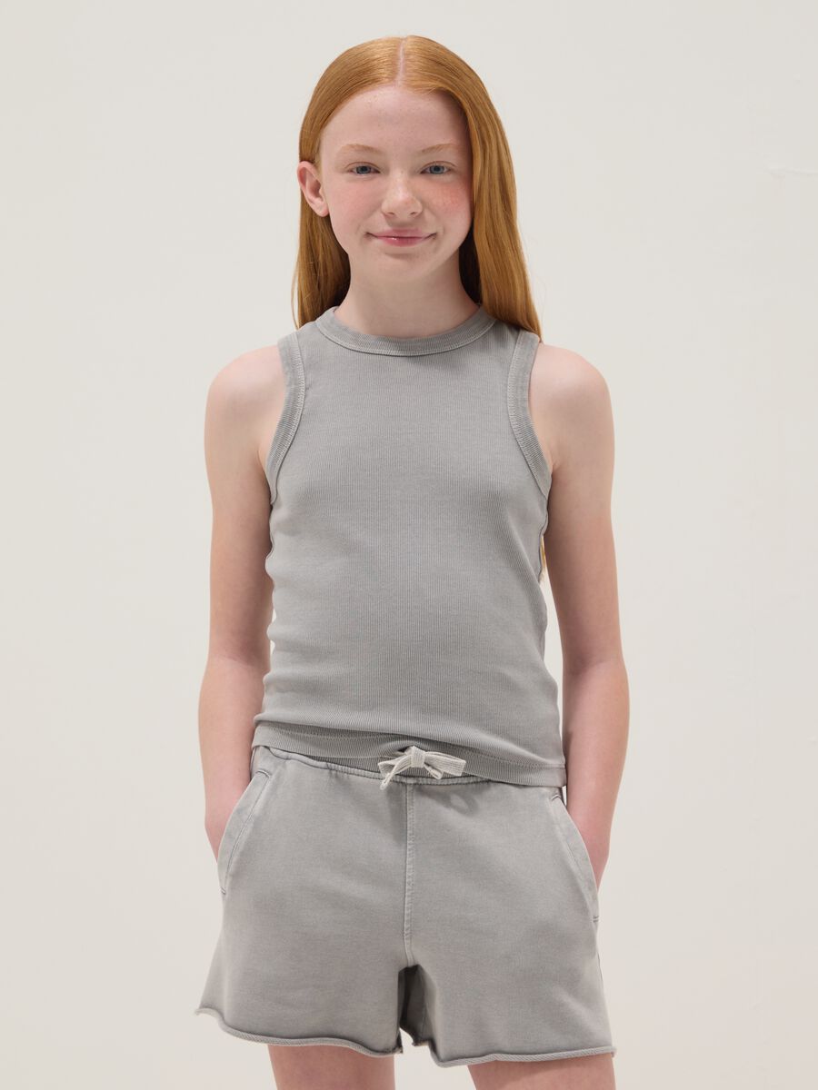Tank top grigio in cotone elasticizzato fitted_0