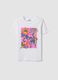 White pure cotton T-shirt with tropical print_4