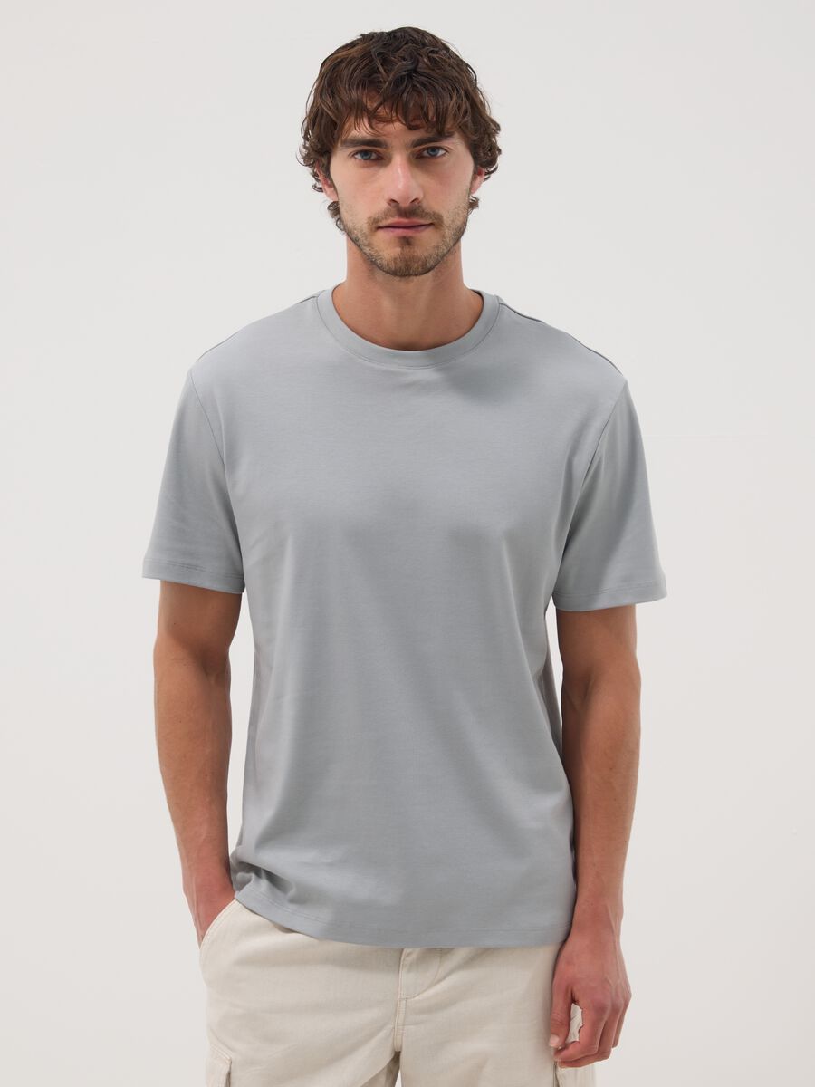 Grey slim-fit T-shirt in pure mercerised cotton_1
