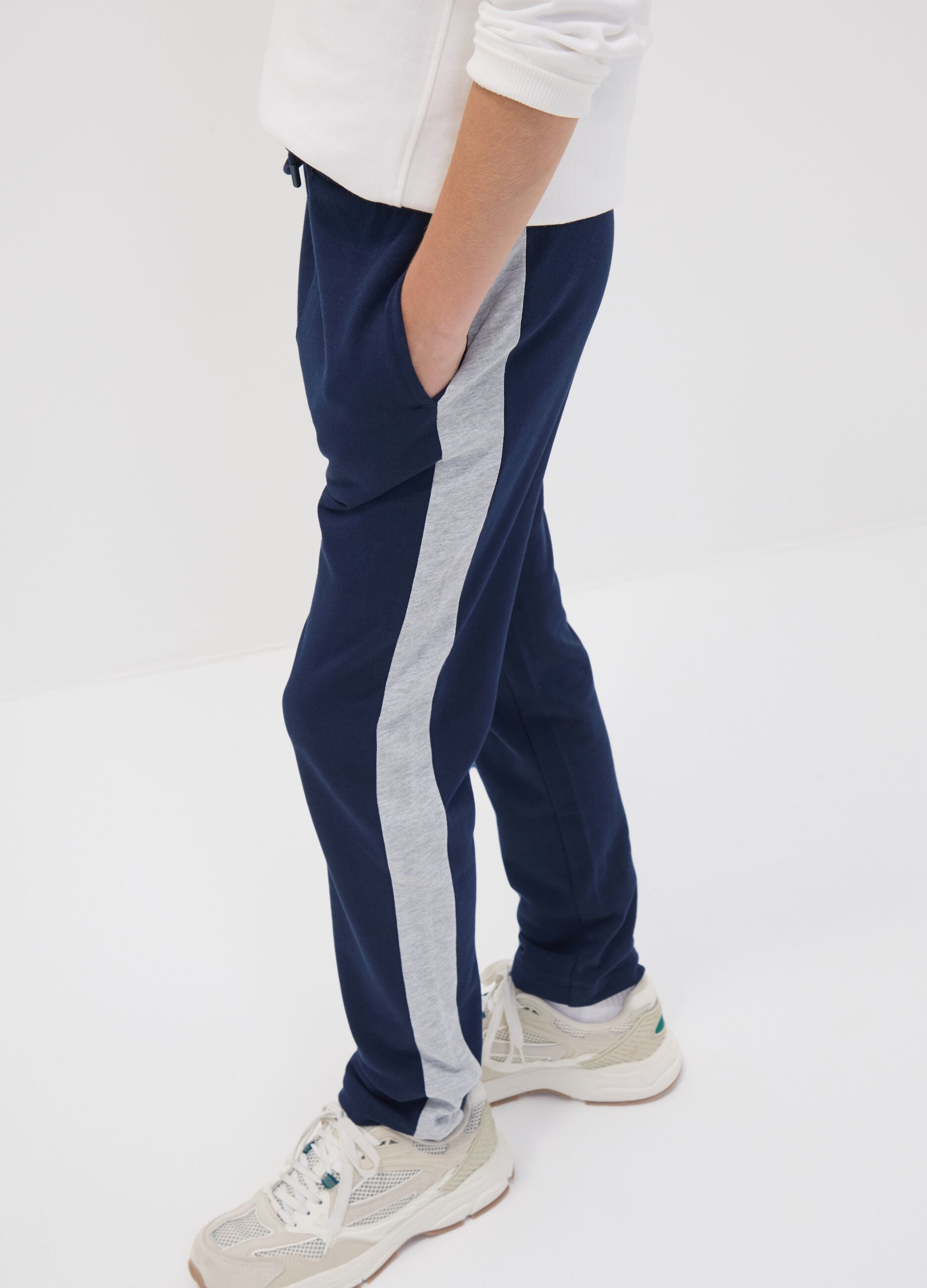 Blue pure cotton joggers with side stripes for boys