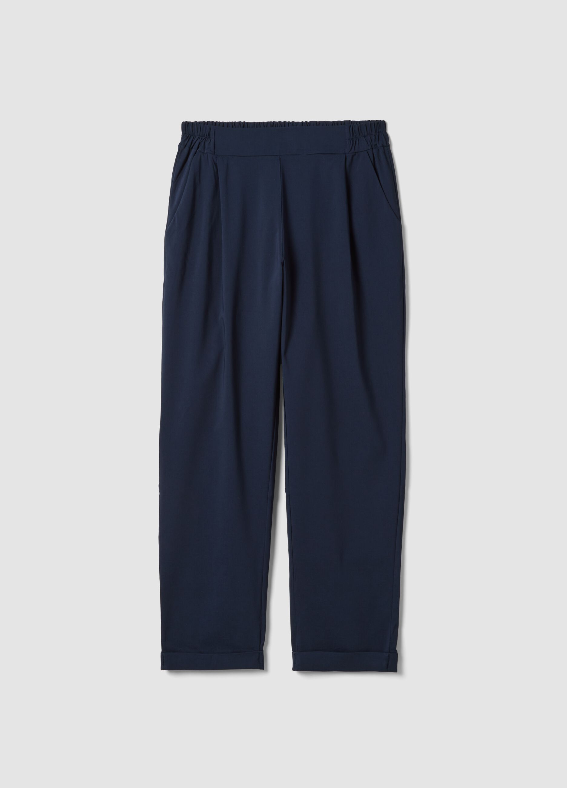 Blue stretch viscose trousers, regular fit