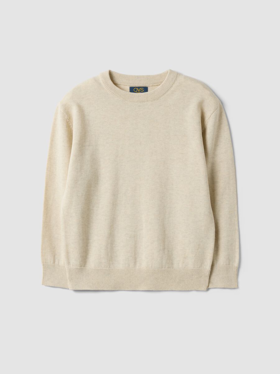 Beige pure cotton crew-neck oversized fit jumper for boys_0