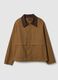 Brown pure cotton regular fit jacket with contrast collar_5