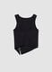 Black stretch cotton top with asymmetric hem and metal eyelets_5