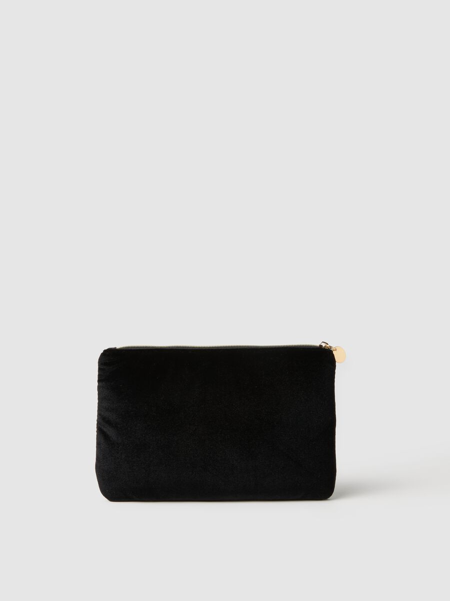 Black shoulder bag with floral embroidery and zip_1