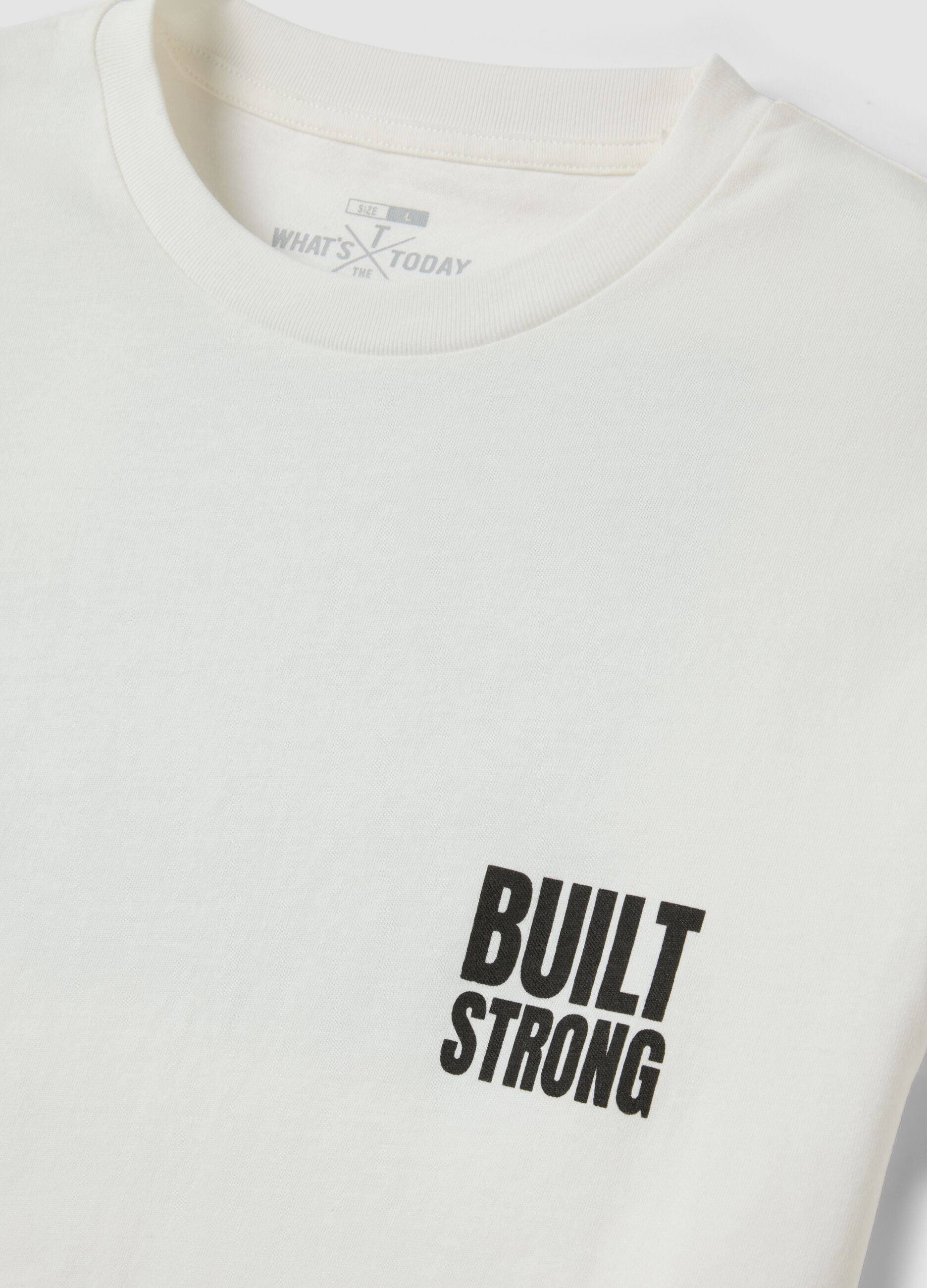 White pure cotton jersey T-shirt with graphic print, regular fit