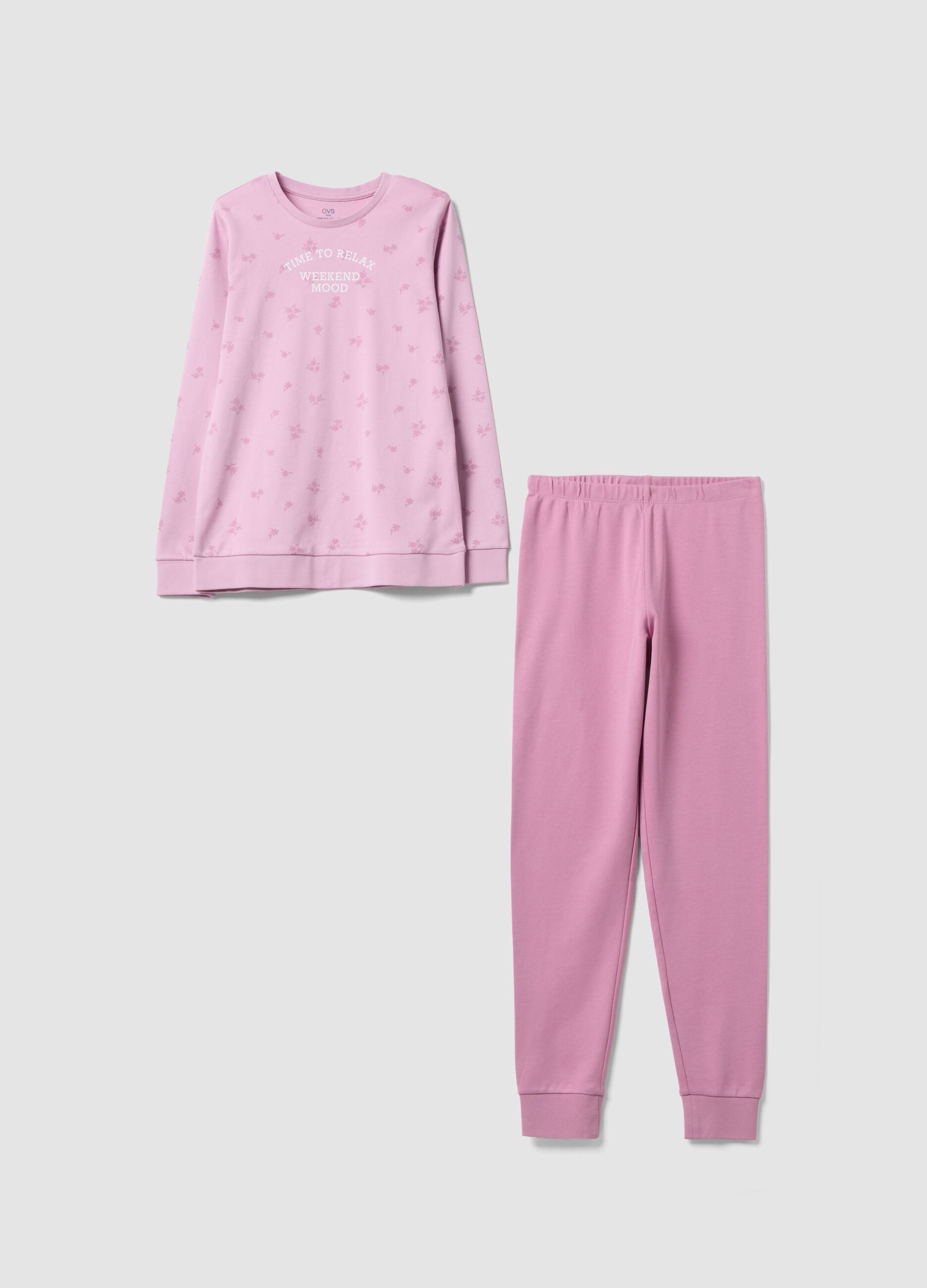 Pink pure organic cotton printed pyjamas for girls