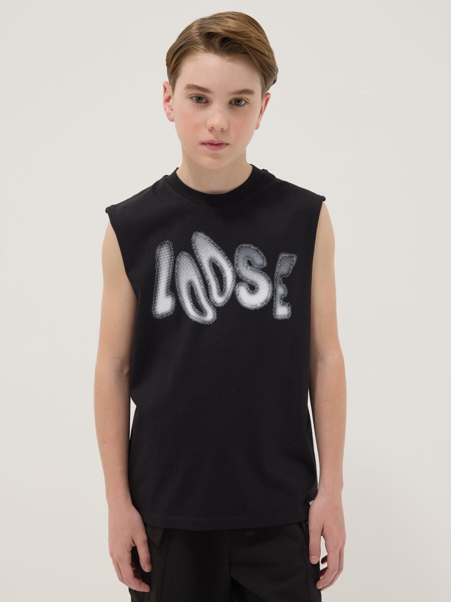 Black pure cotton boys&rsquo; oversized tank top_0