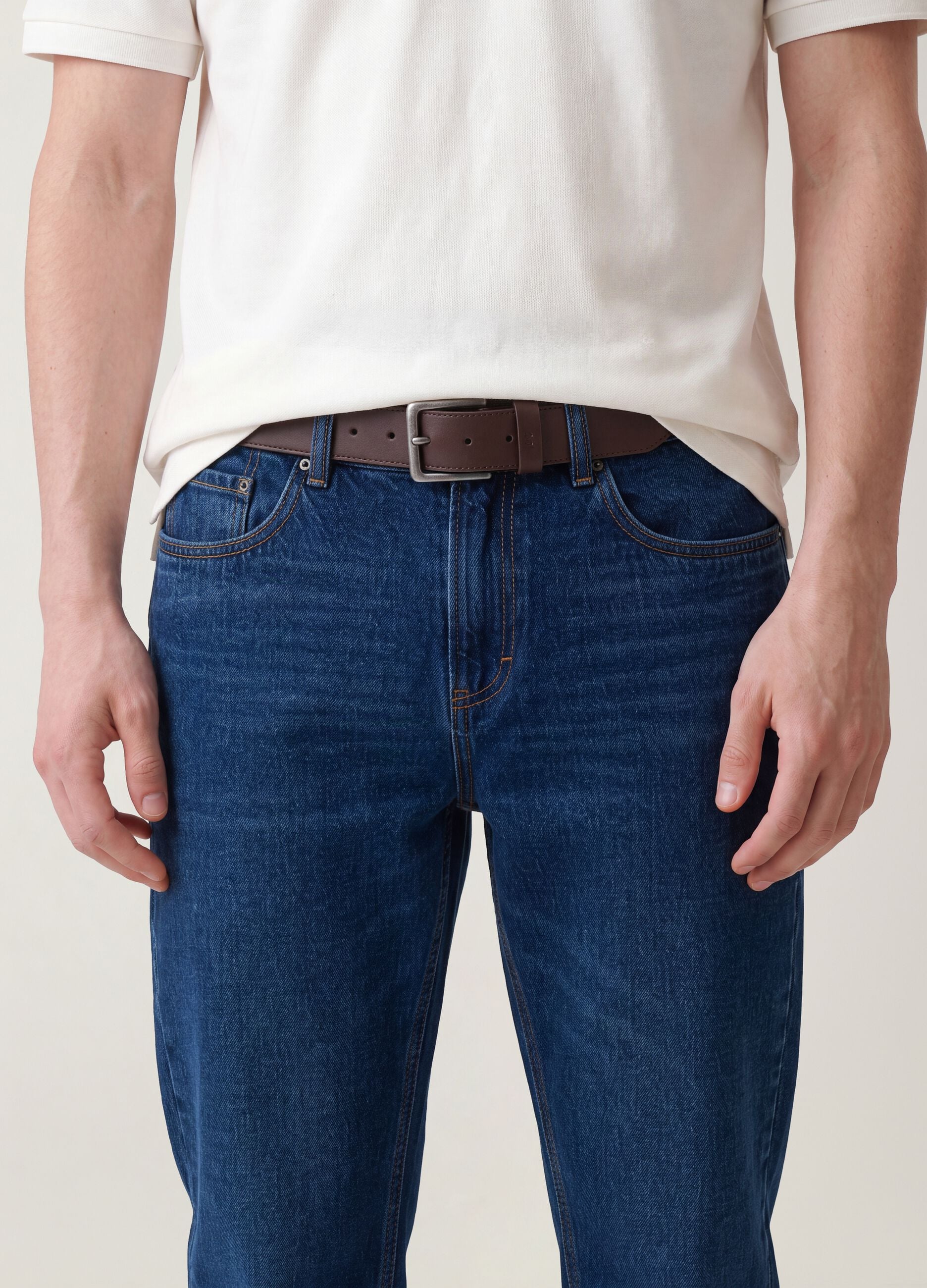 Regular tapered pure cotton denim jeans
