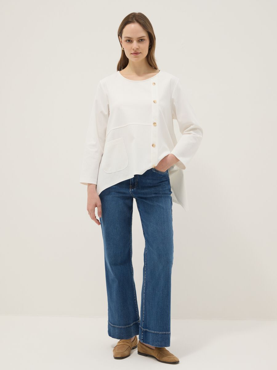 White stretch cotton button-up blouse, regular fit_1
