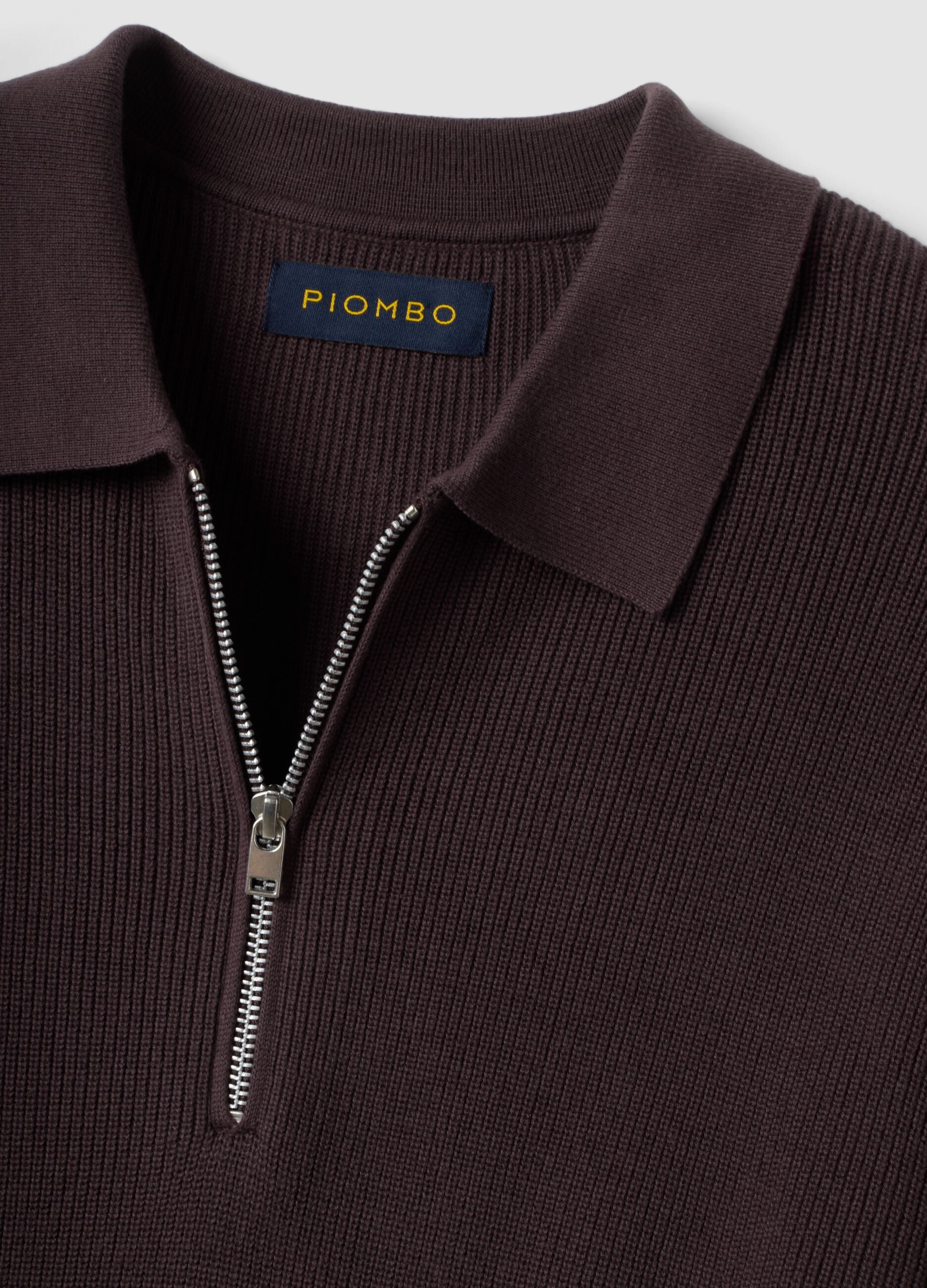 Brown pure cotton polo with zip and classic collar