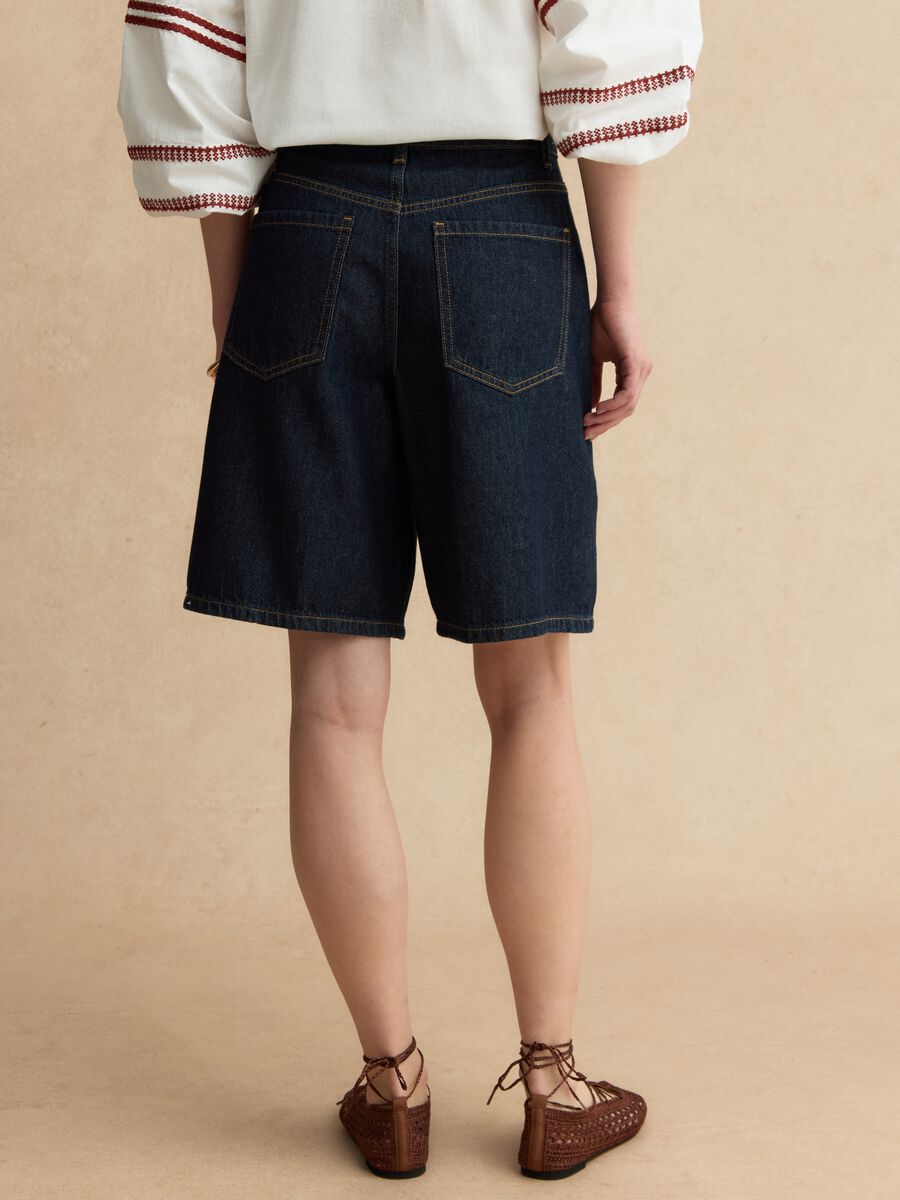 Shorts in puro cotone denim blu wide leg_2