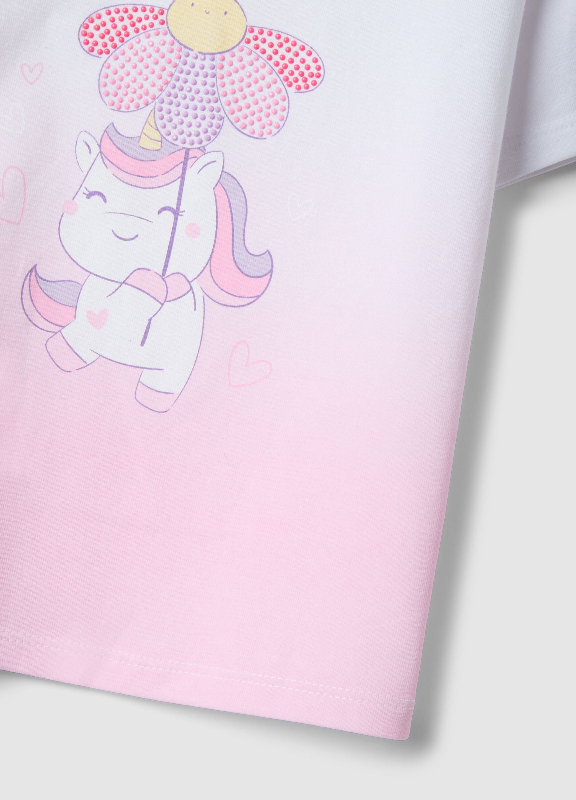 Multicoloured stretch cotton unicorn girl's t-shirt