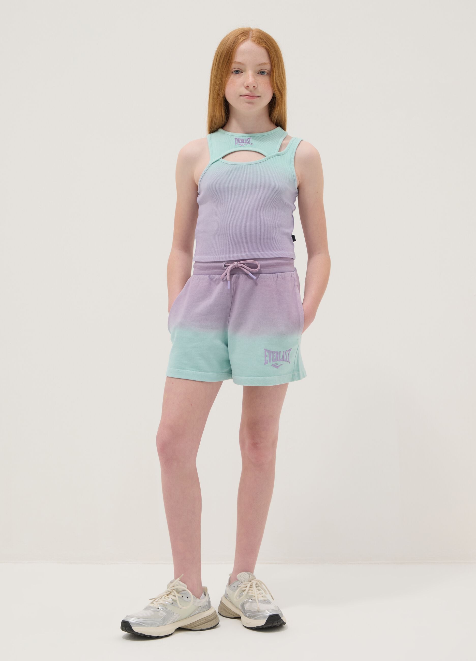 Purple pure-cotton gradient shorts for girls, relaxed fit
