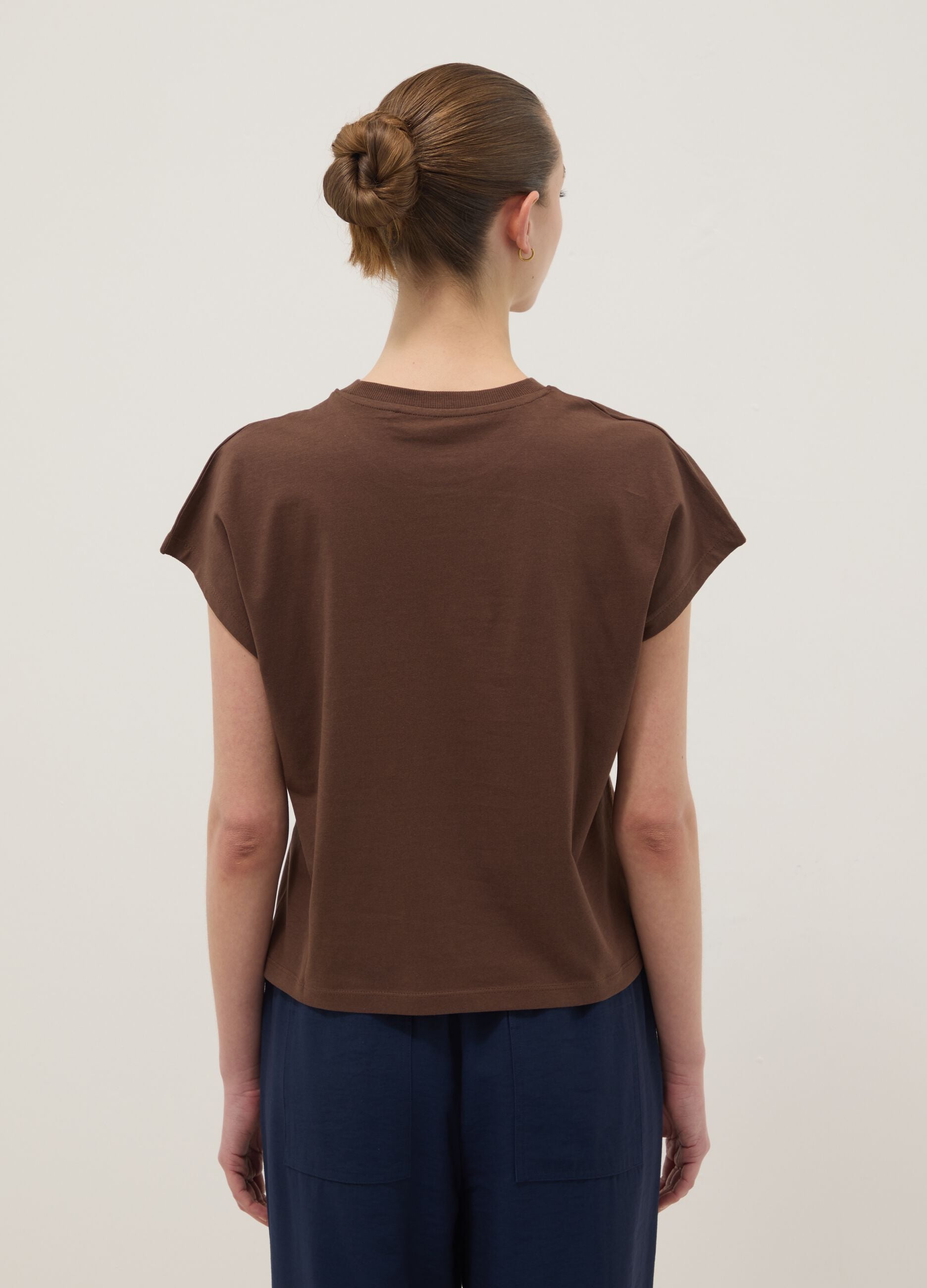 Brown fitted pure cotton short-sleeve T-shirt