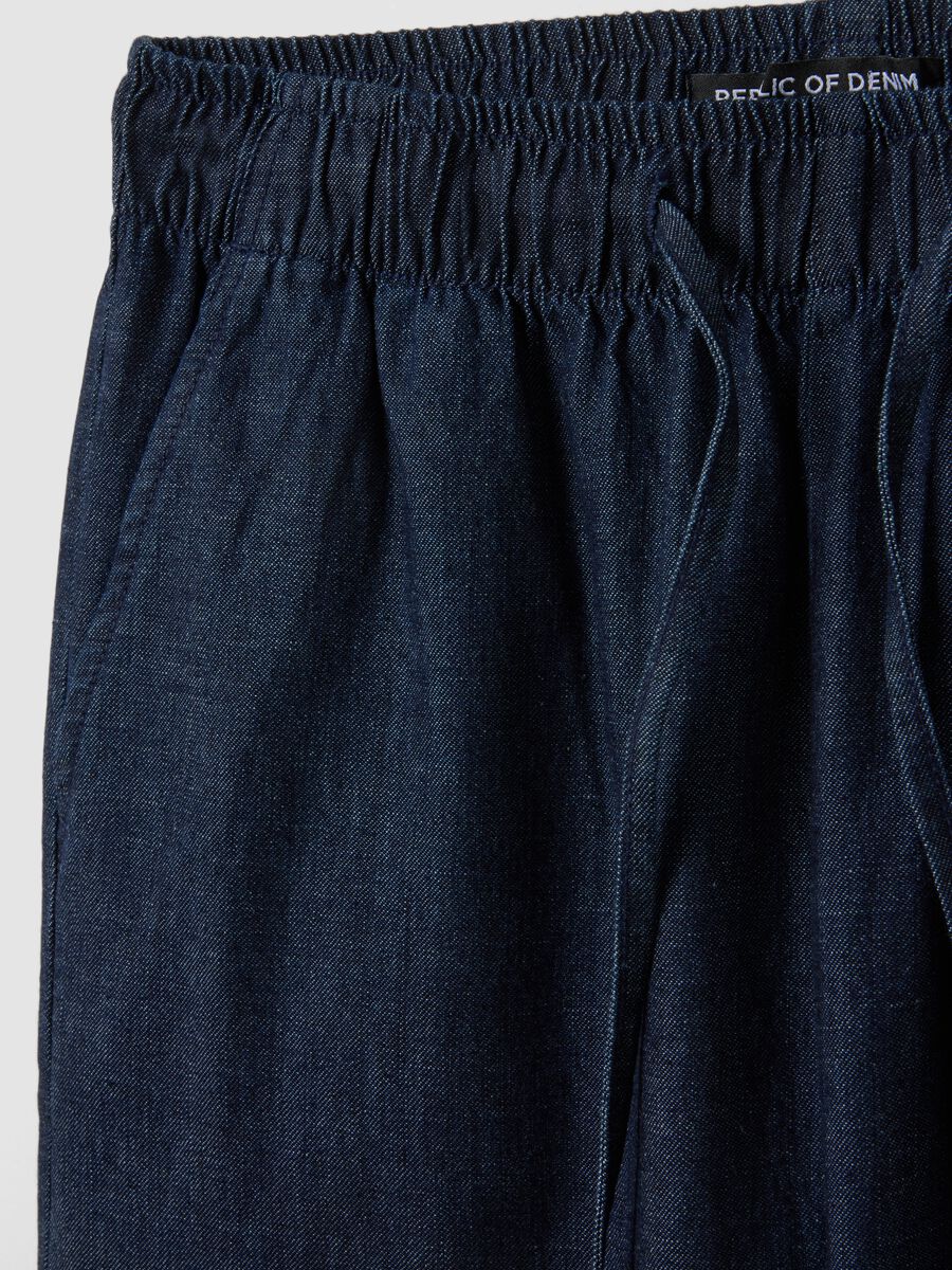 Blue pure cotton wide-leg denim trousers with drawstring_6