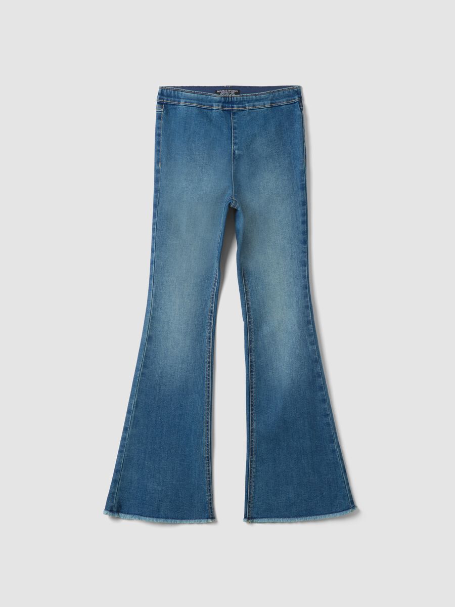 Girls&rsquo; blue flared jeggings in stretch cotton and viscose_3