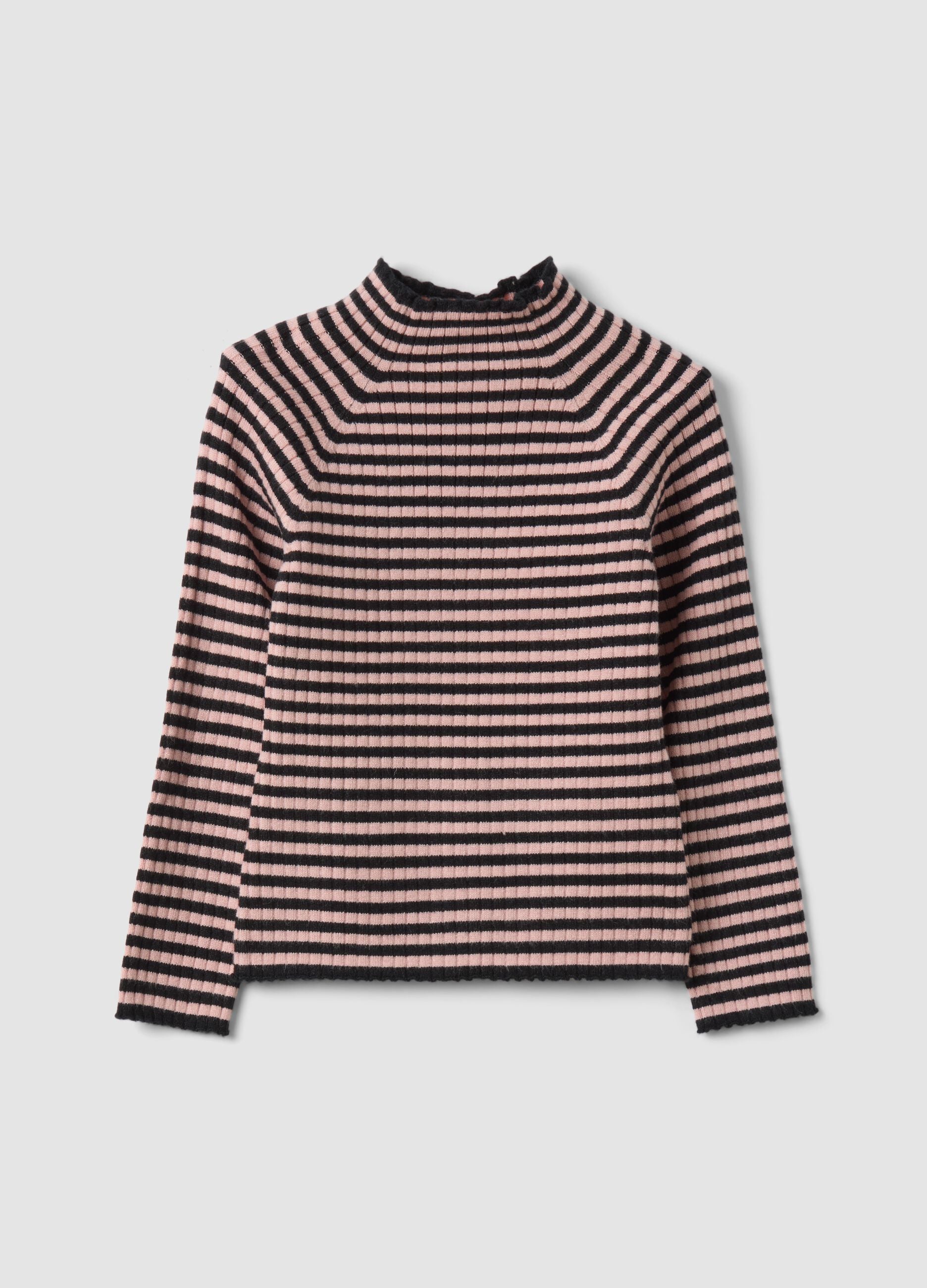 Pink striped viscose-blend crew-neck jumper