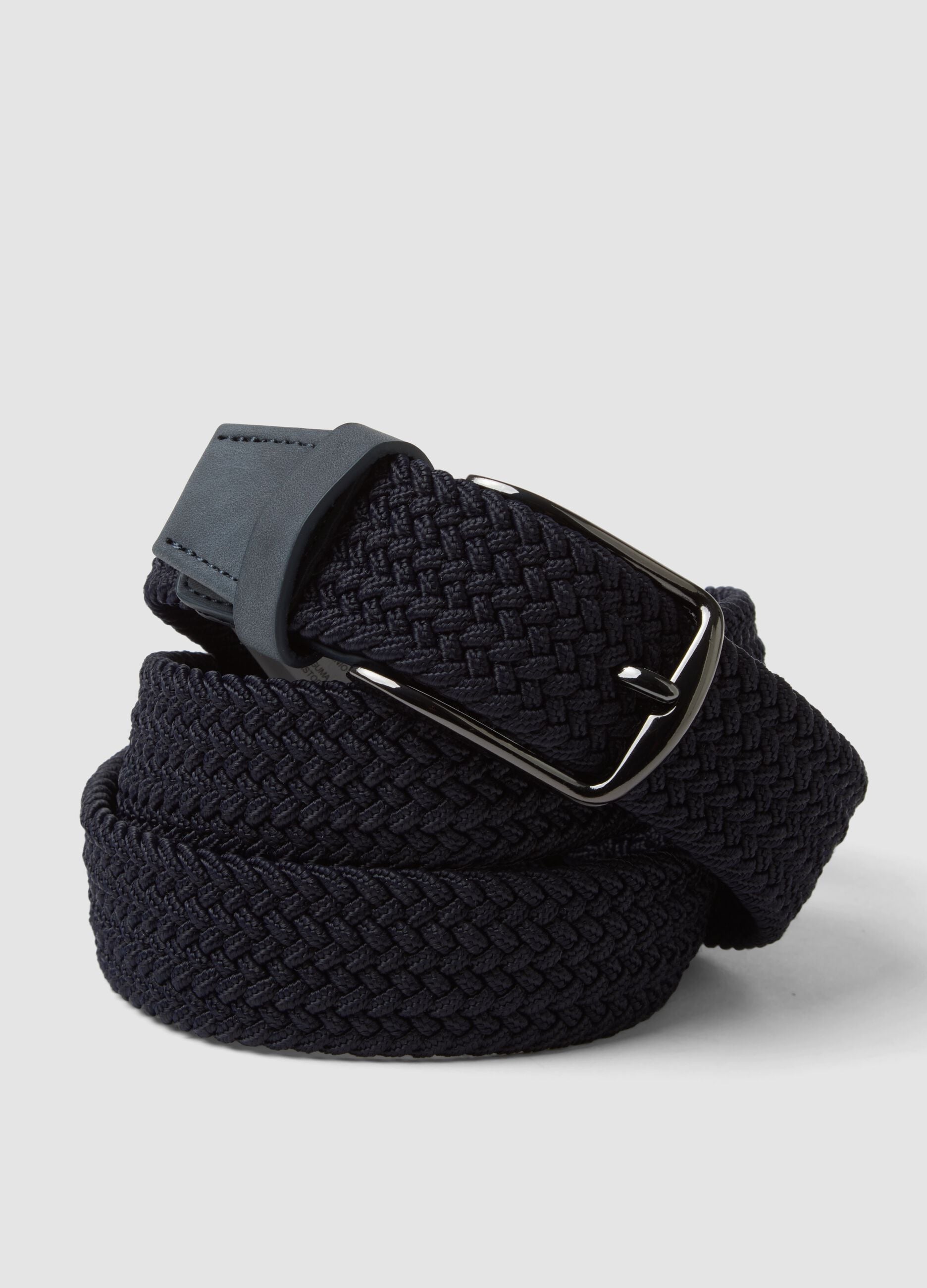 Blue woven belt with metal buckle