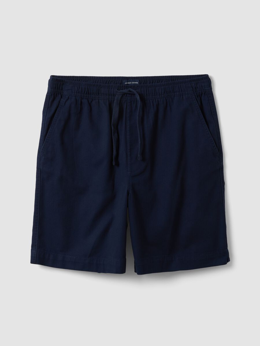 Blue pure cotton Bermuda shorts with elasticated waist_4
