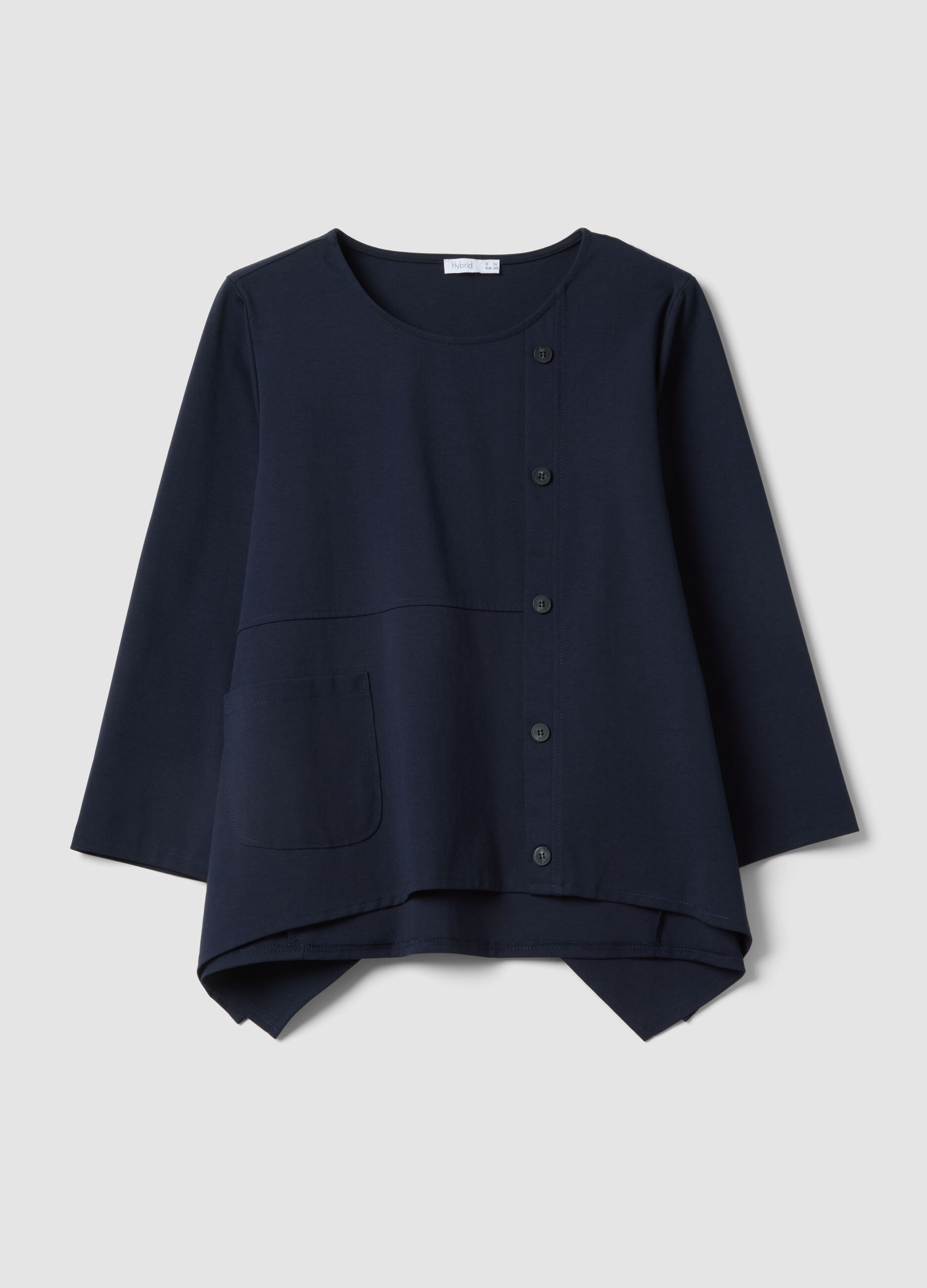 Blue stretch-cotton button-up blouse, regular fit