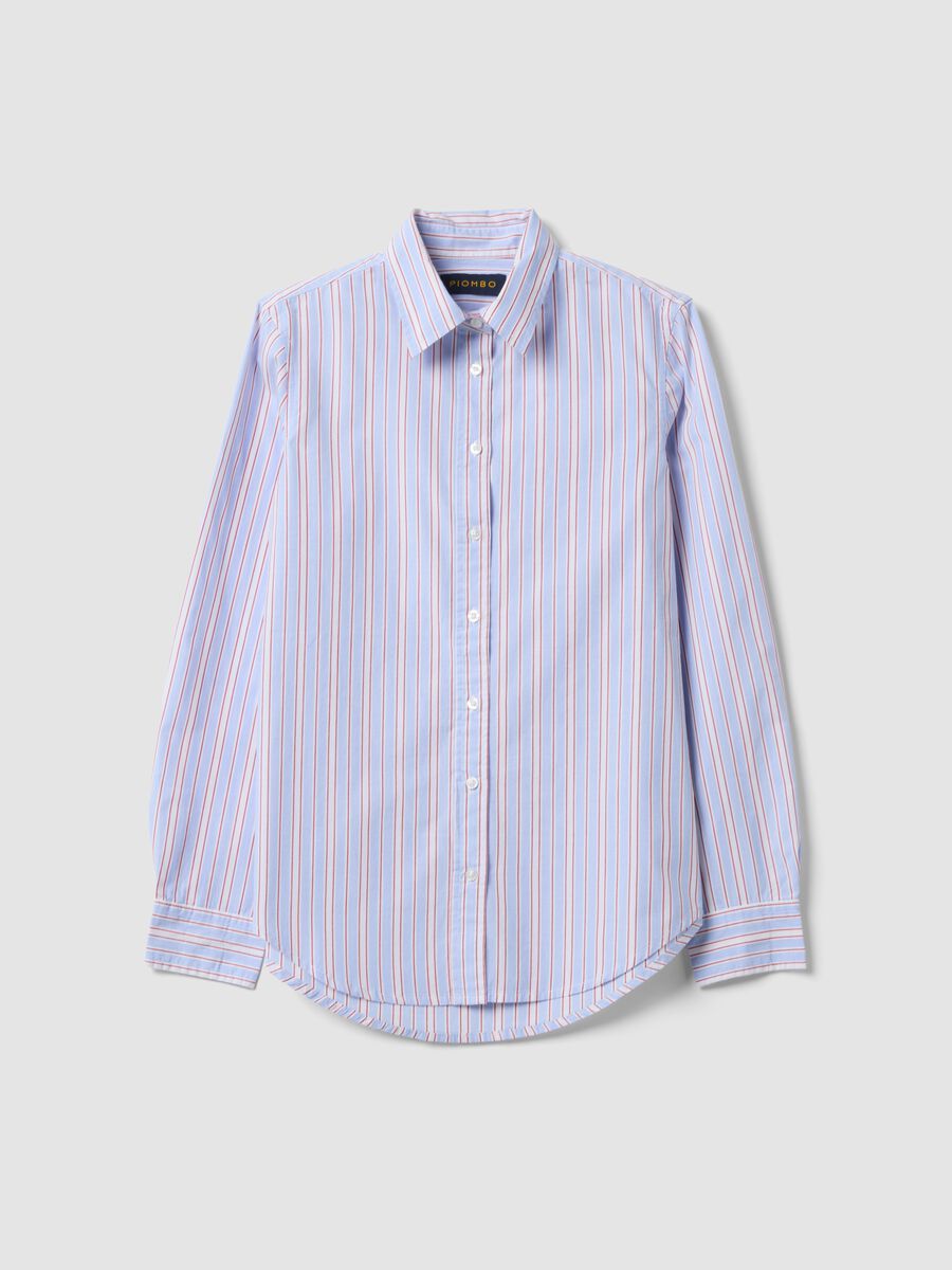 Blue poplin shirt with red stripes, regular fit_4