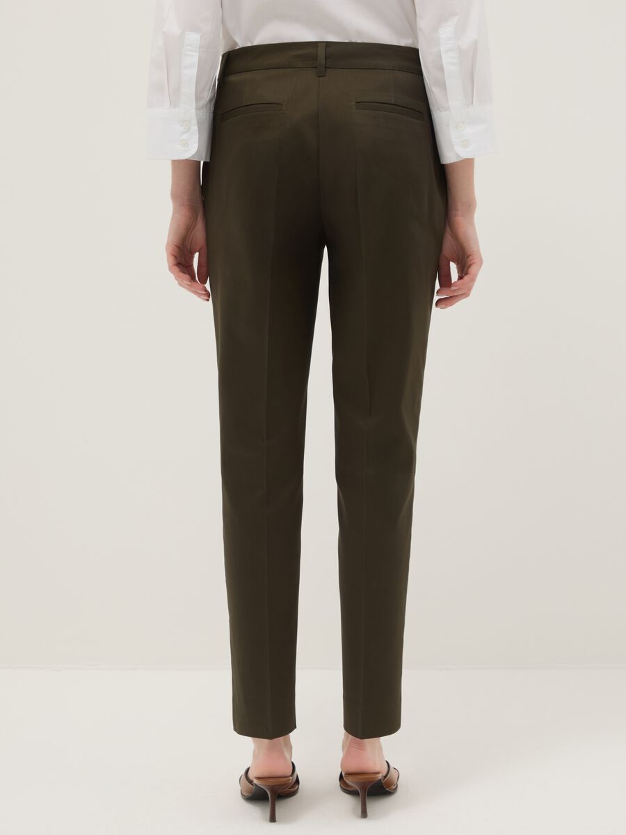 Brown stretch cotton satin trousers regular fit_2