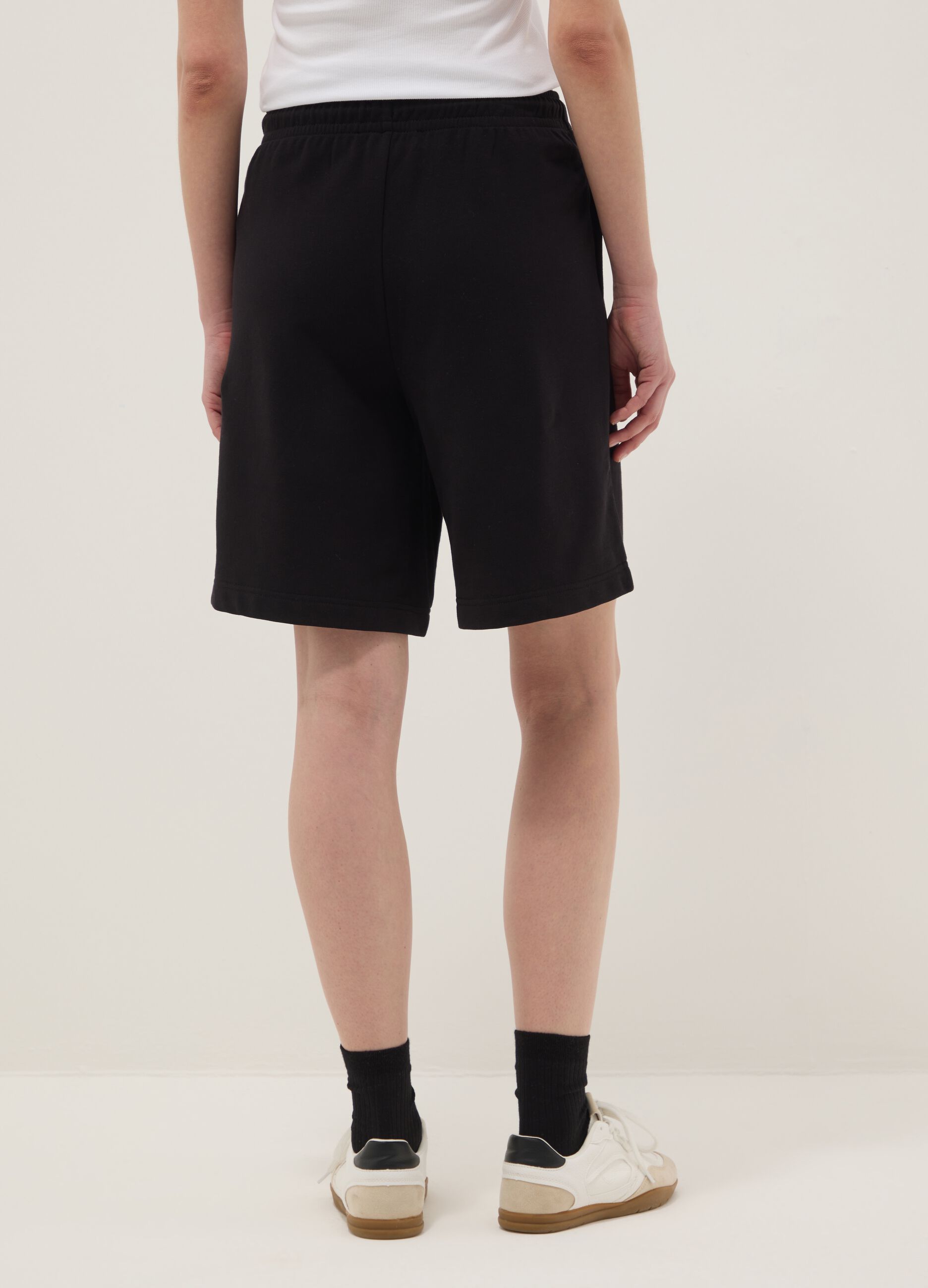 Black cotton-blend regular-fit shorts with elasticated waist