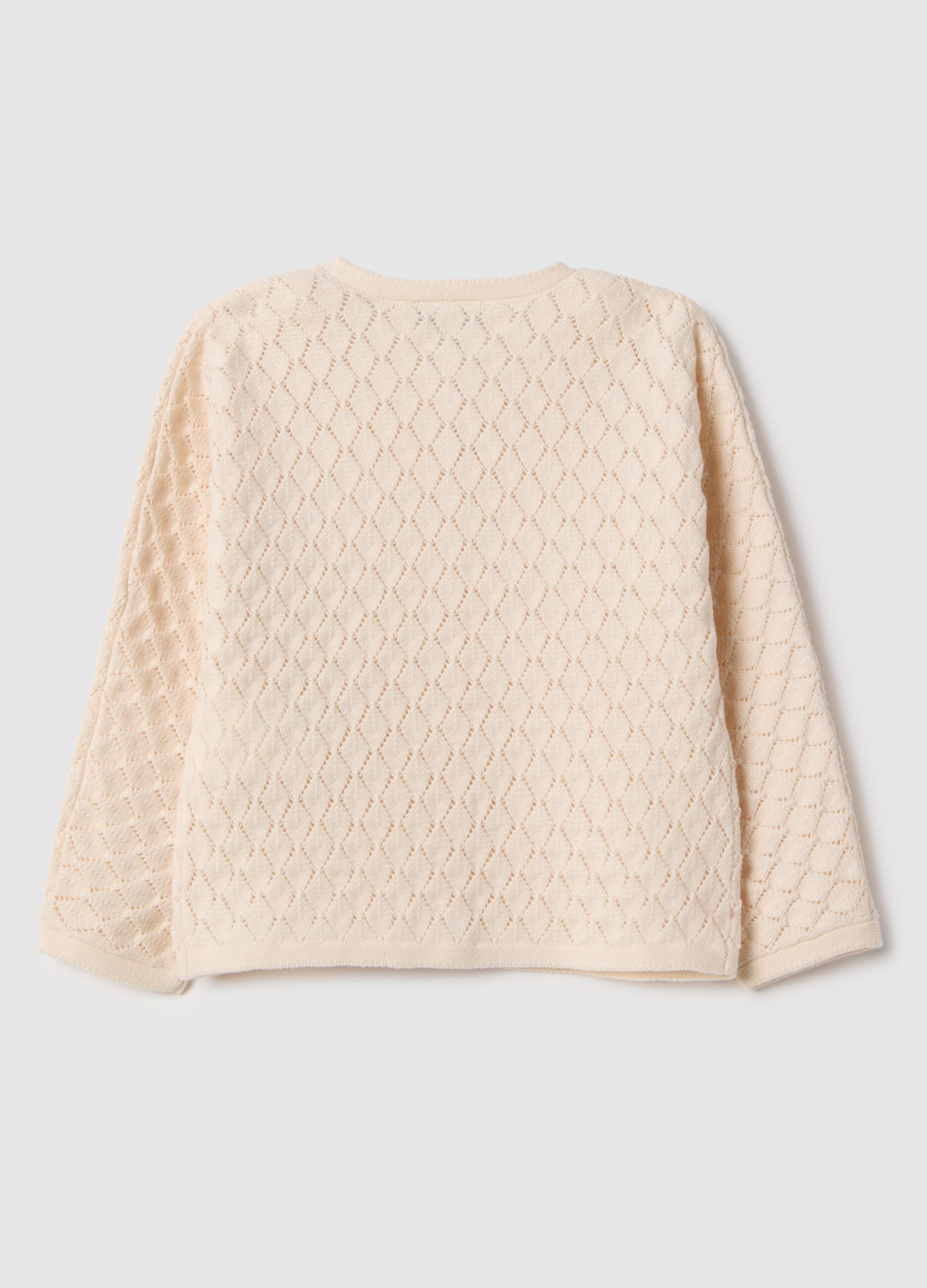 Regular fit beige cotton cardigan for girls with diamond pattern