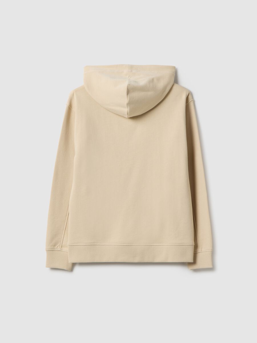 Beige hoodie for boys in pure cotton, oversized fit with hood and zip_4
