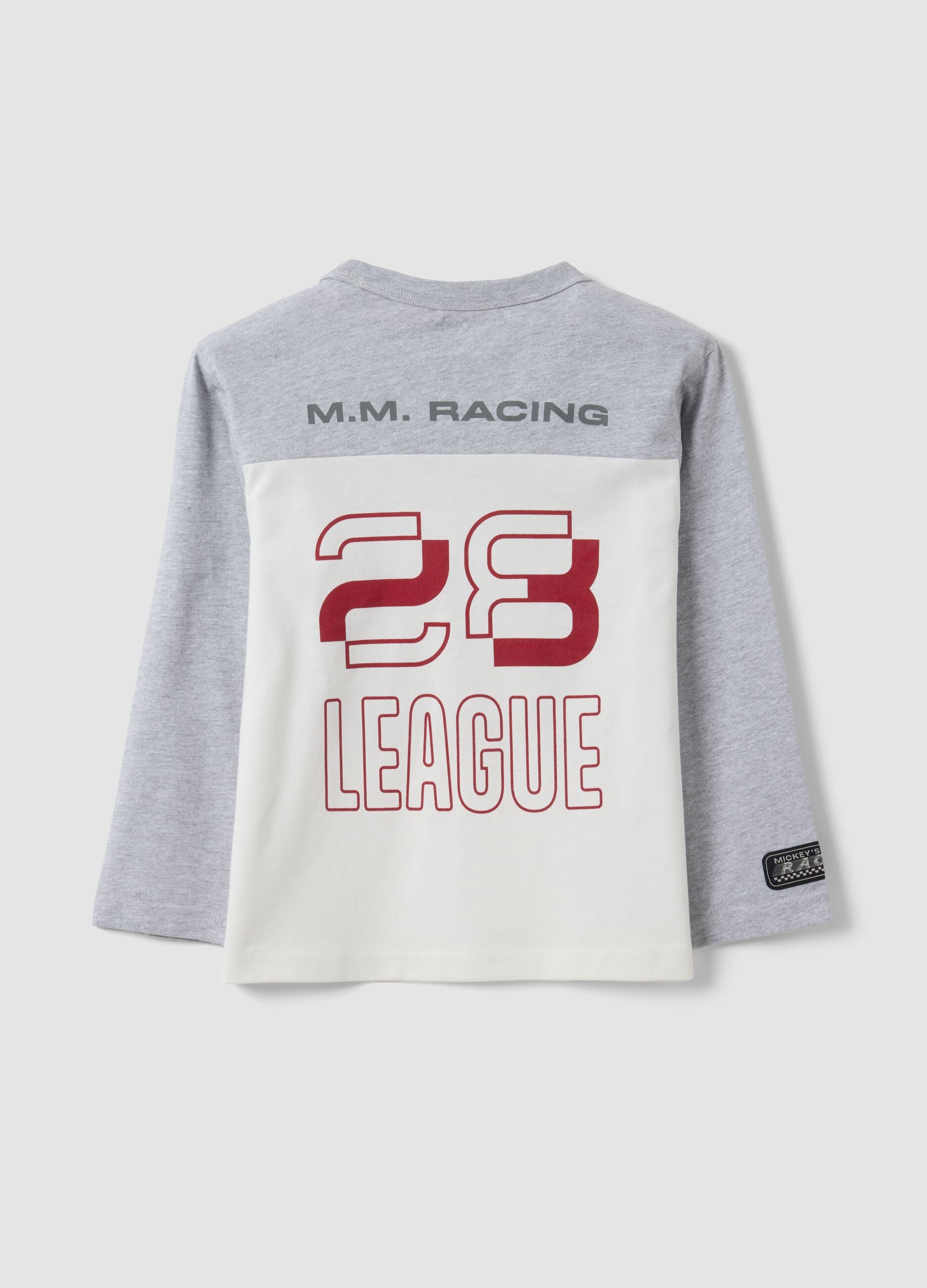 Grey pure cotton crew-neck T-shirt with Mickey print for boys