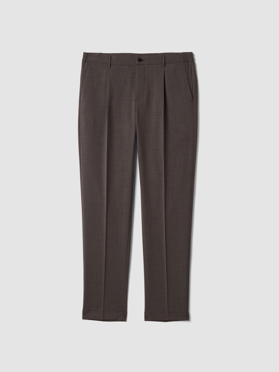 Pantaloni marroni in viscosa elasticizzata slim fit_0
