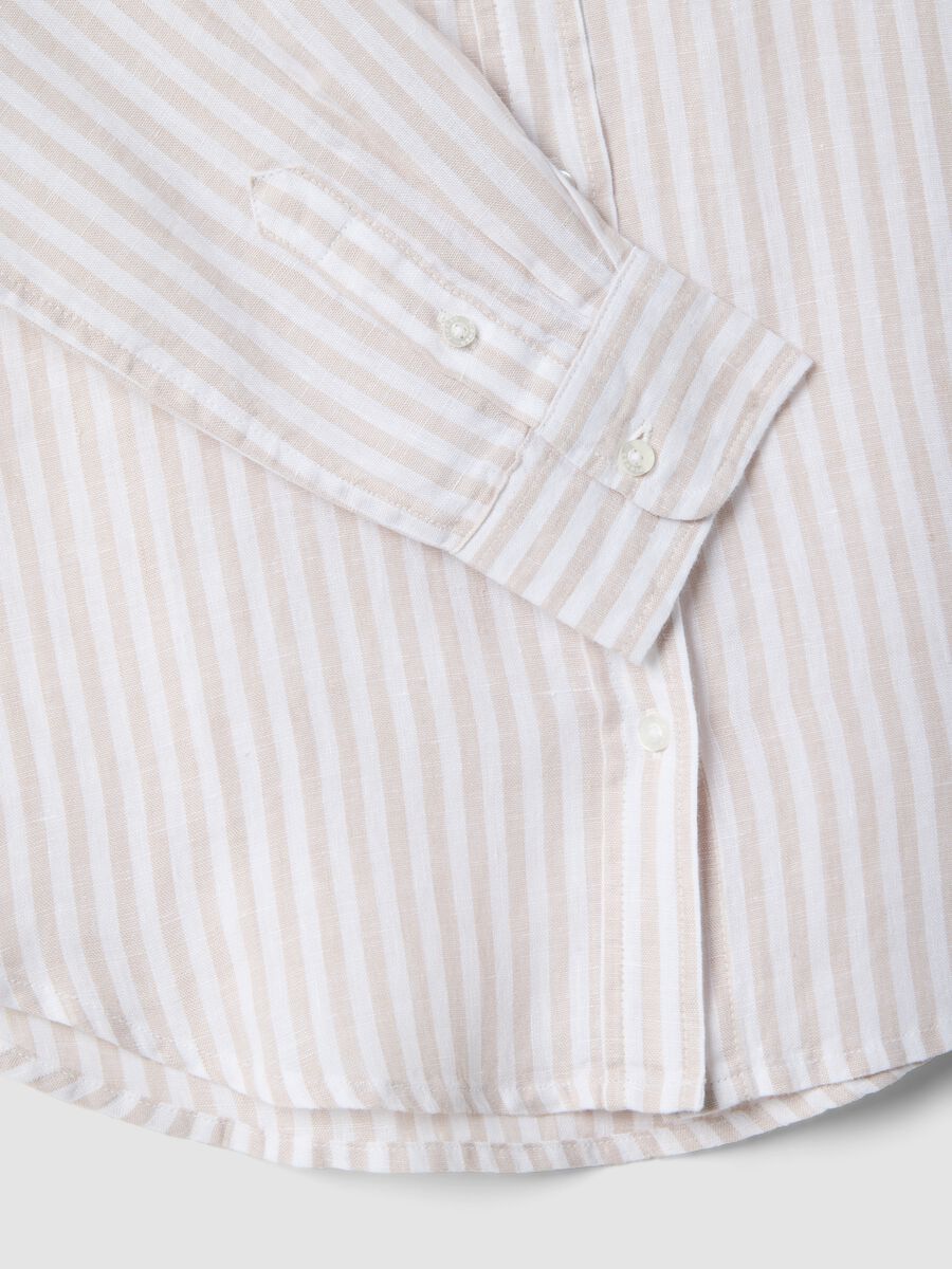 Pure linen striped shirt in white and beige regular fit_5