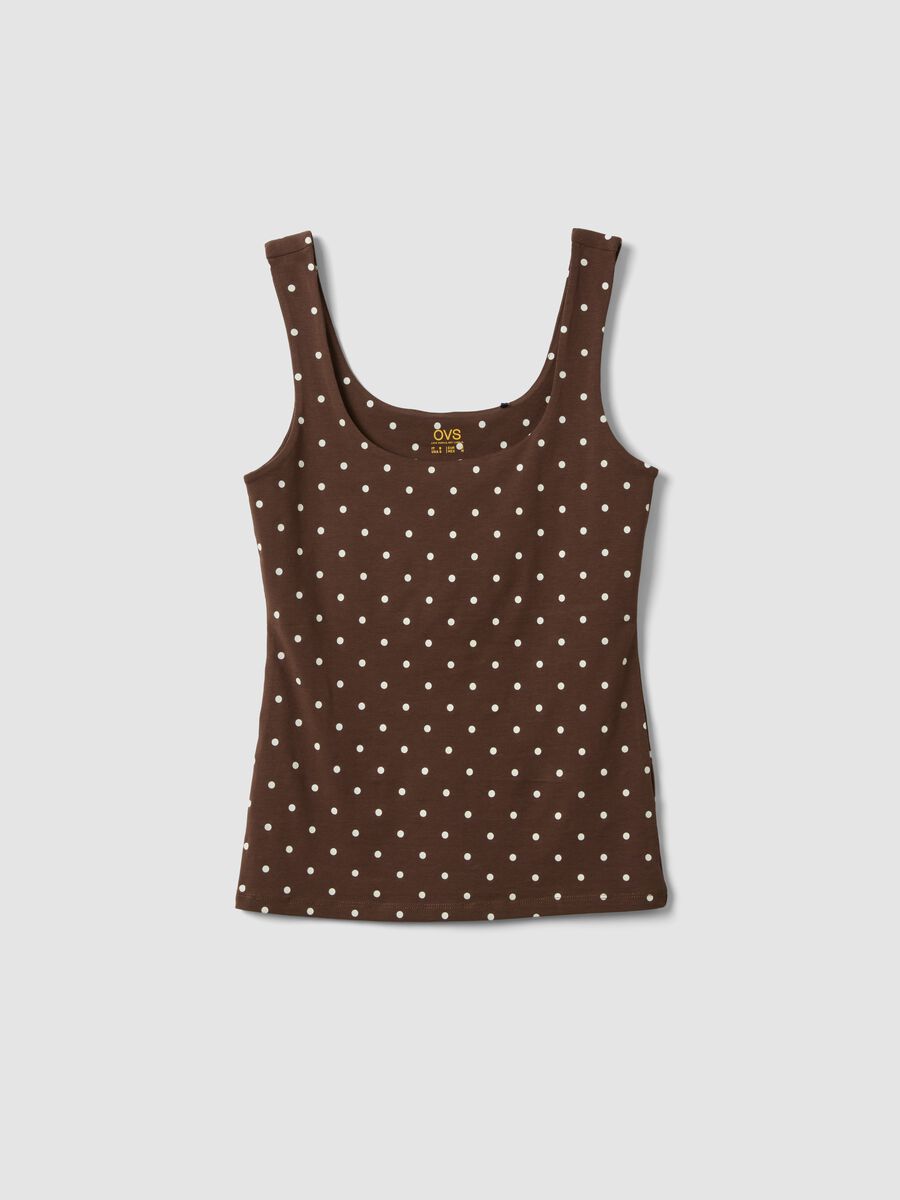 Brown fitted polka-dot stretch cotton top_4