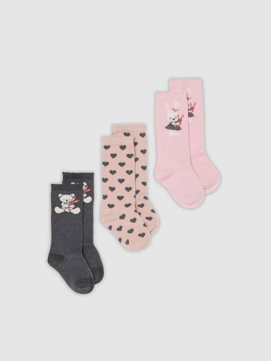 3-pack of pink long socks in stretch organic cotton_0