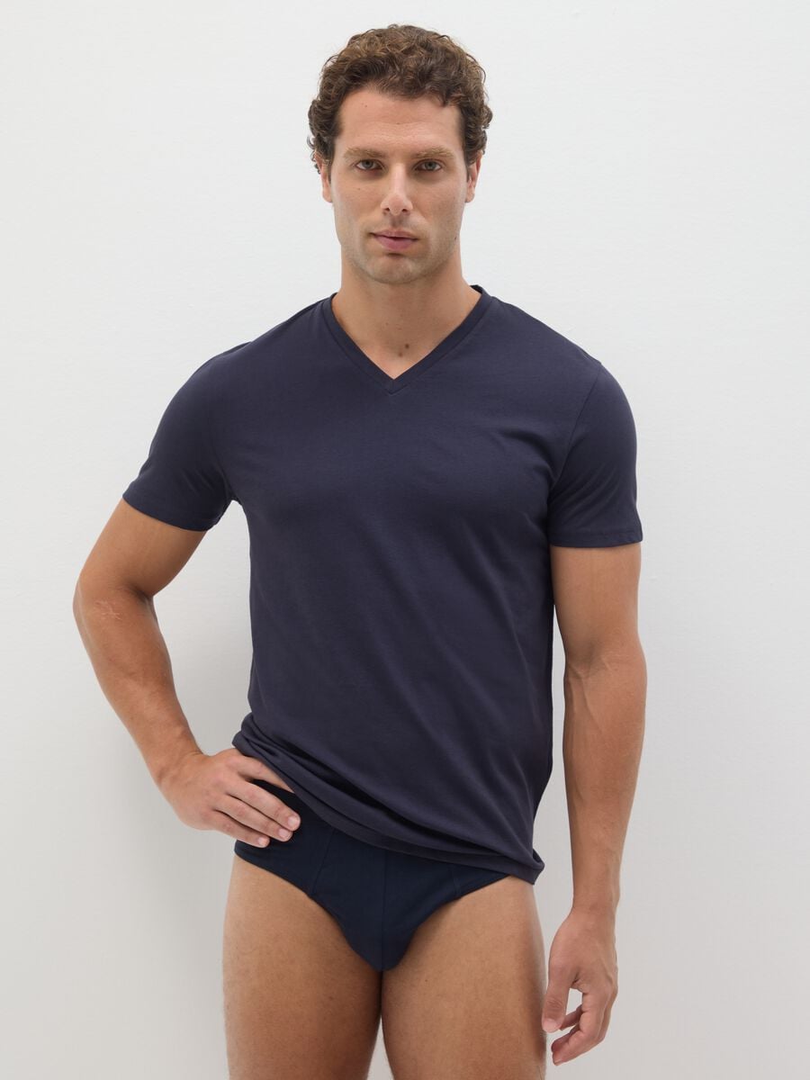 Blue pure organic cotton V-neck T-shirt_0