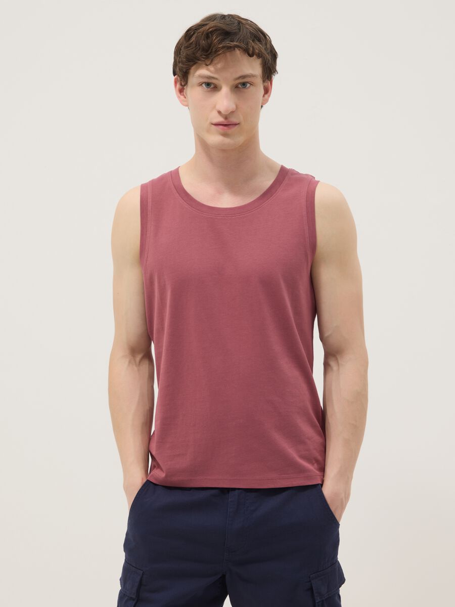 Red crew-neck vest top in pure cotton, regular fit_0