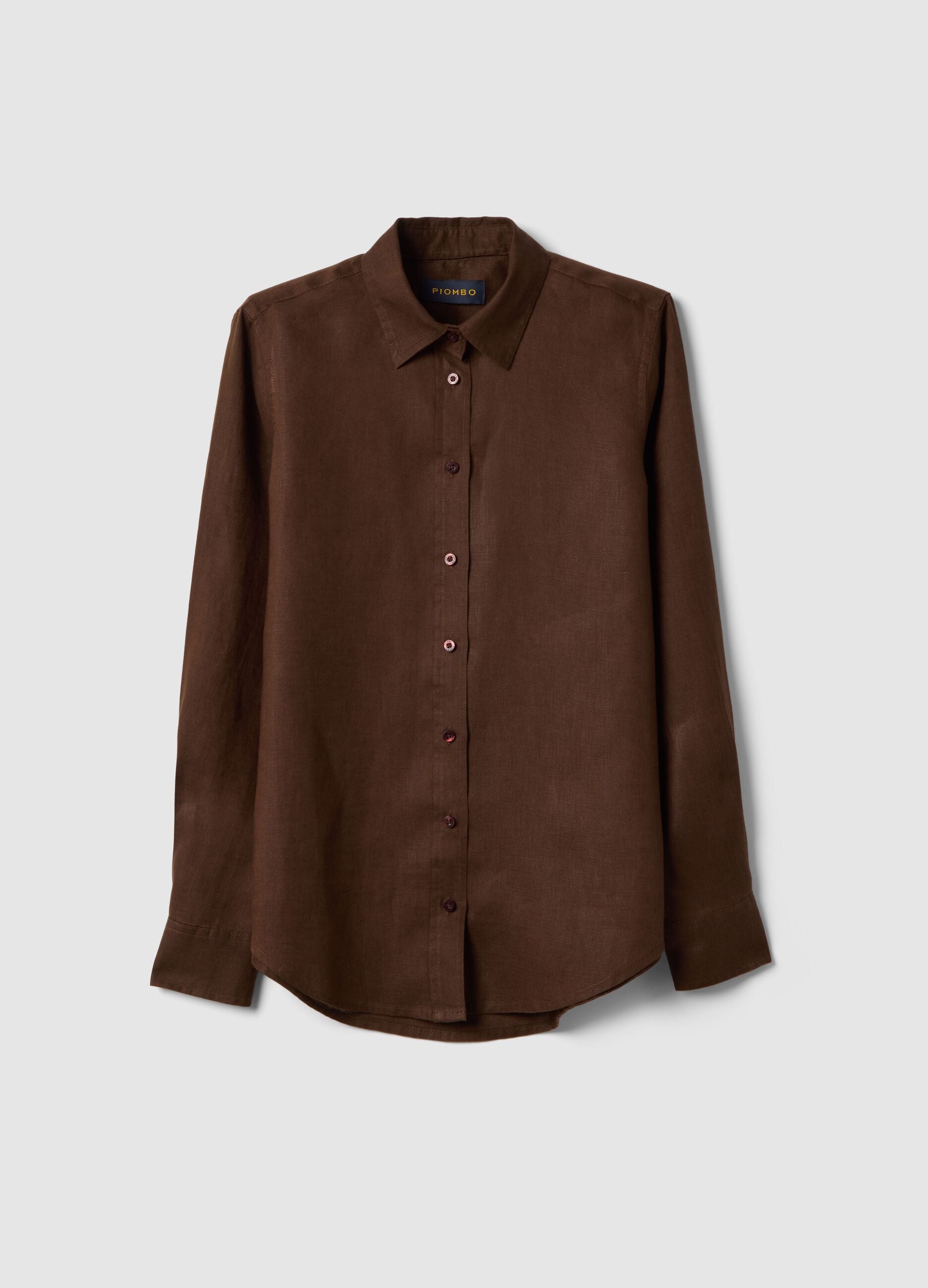 Brown pure linen regular fit shirt