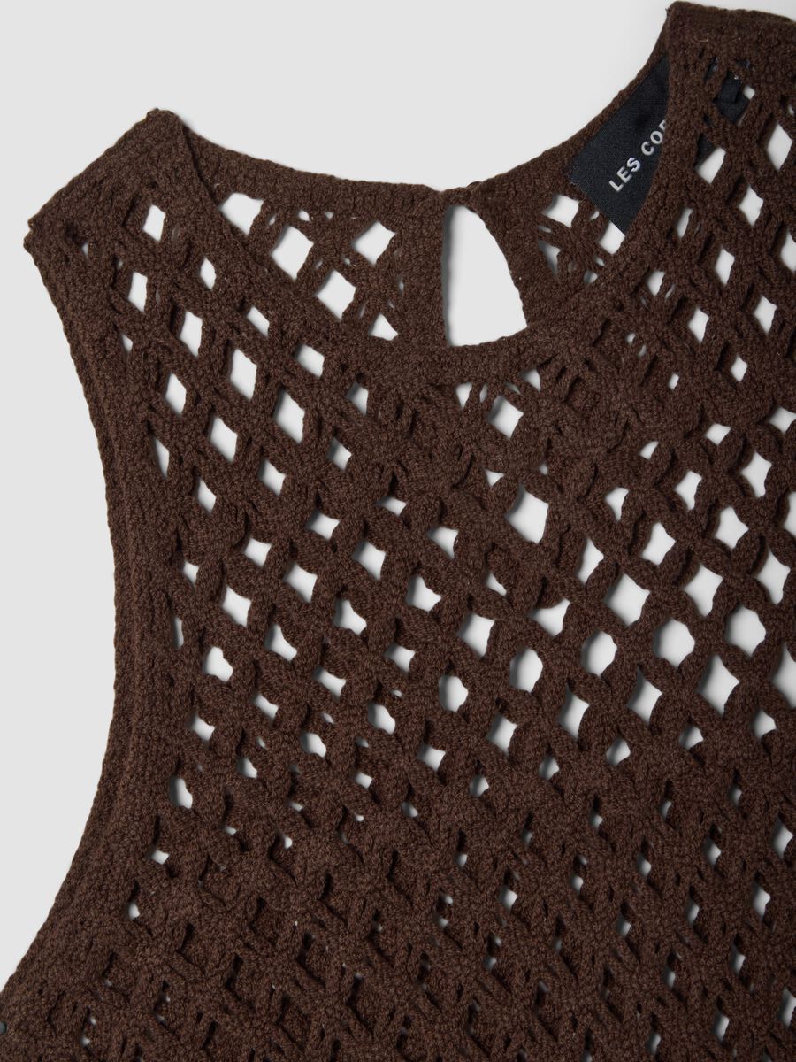 Brown cotton-blend regular-fit tank top with mesh design_5
